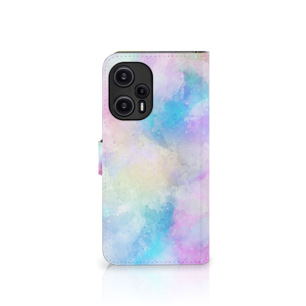 Hoesje Xiaomi Poco F5 Watercolor Light met pastelkleuren en pasjeshouder voor een unieke uitstraling.