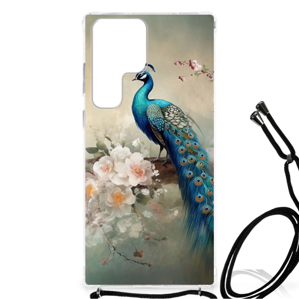 Case Anti-shock voor Samsung Galaxy S23 Ultra Vintage Pauwen