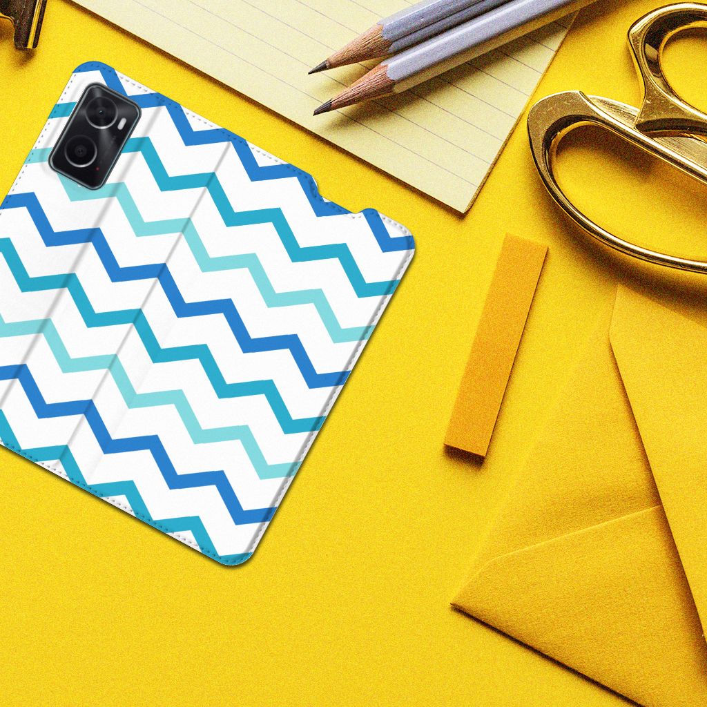OPPO A96 | A76 Hoesje met Magneet Zigzag Blauw - B2C Telecom