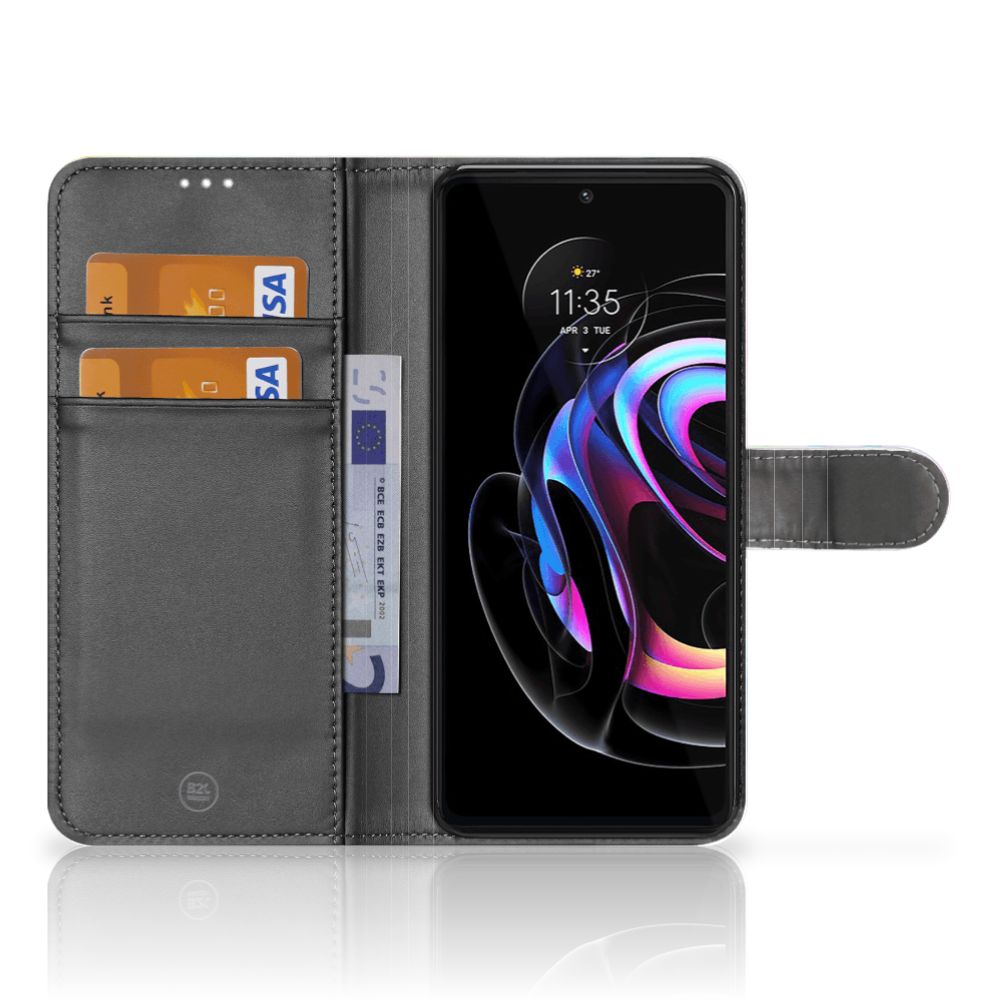 Hoesje Motorola Edge 20 Pro Watercolor Light met pasjeshouder en smartphoneweergave.
