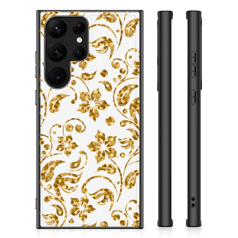 Samsung Galaxy S23 Ultra Bloemen Hoesje Gouden Bloemen