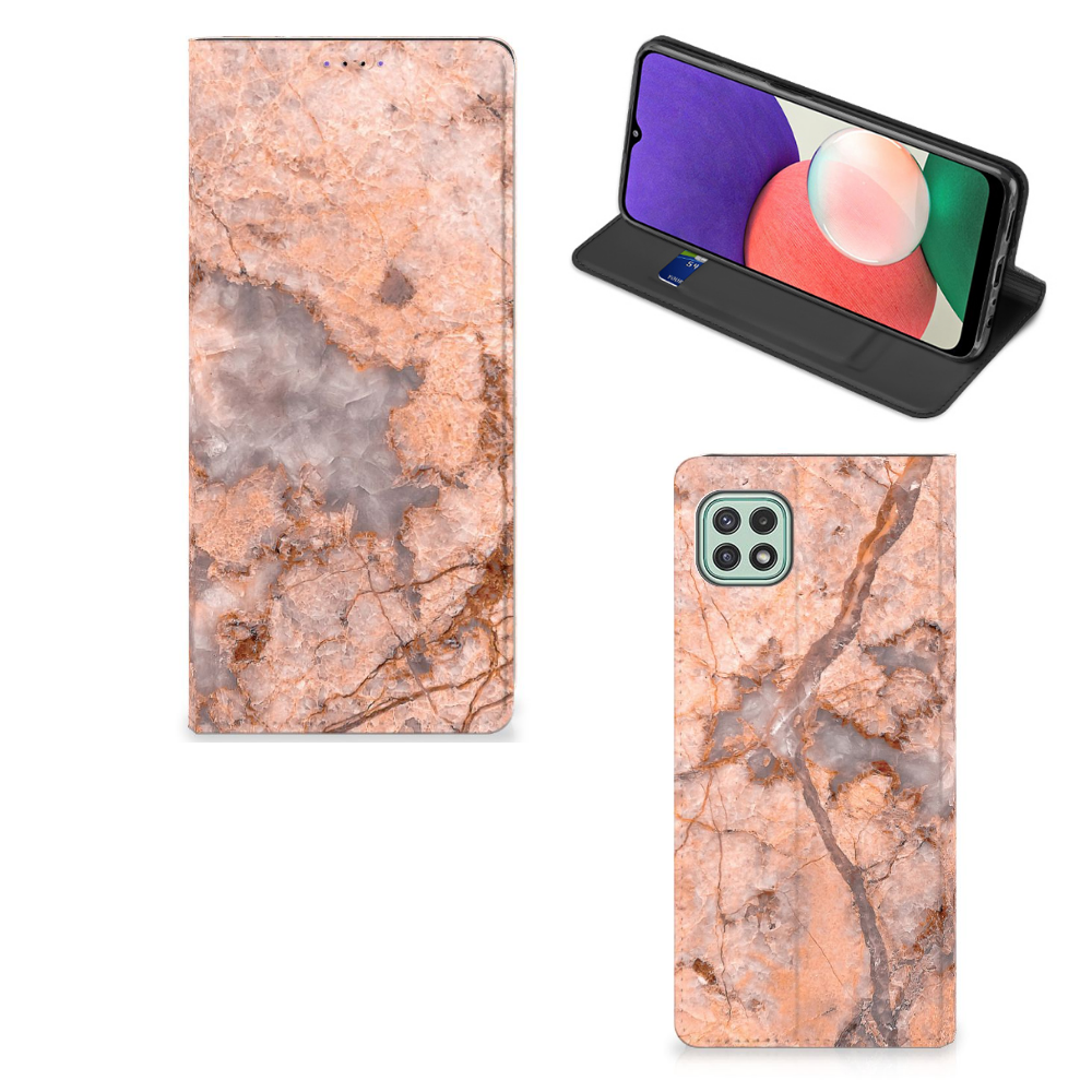 Samsung Galaxy A22 5G Standcase Marmer Oranje - B2C Telecom