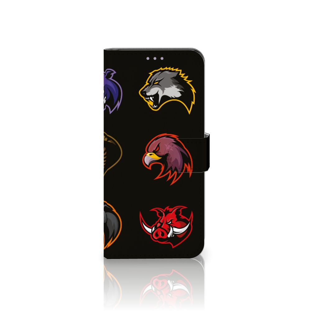 OnePlus Nord CE 5G Leuk Hoesje Cartoon met kleurrijke dierlijke logo's op zwarte achtergrond.