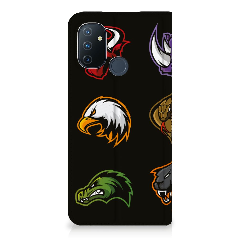 OnePlus Nord N100 Magnet Case Cartoon with colorful animal graphics and designs on a sleek black background.