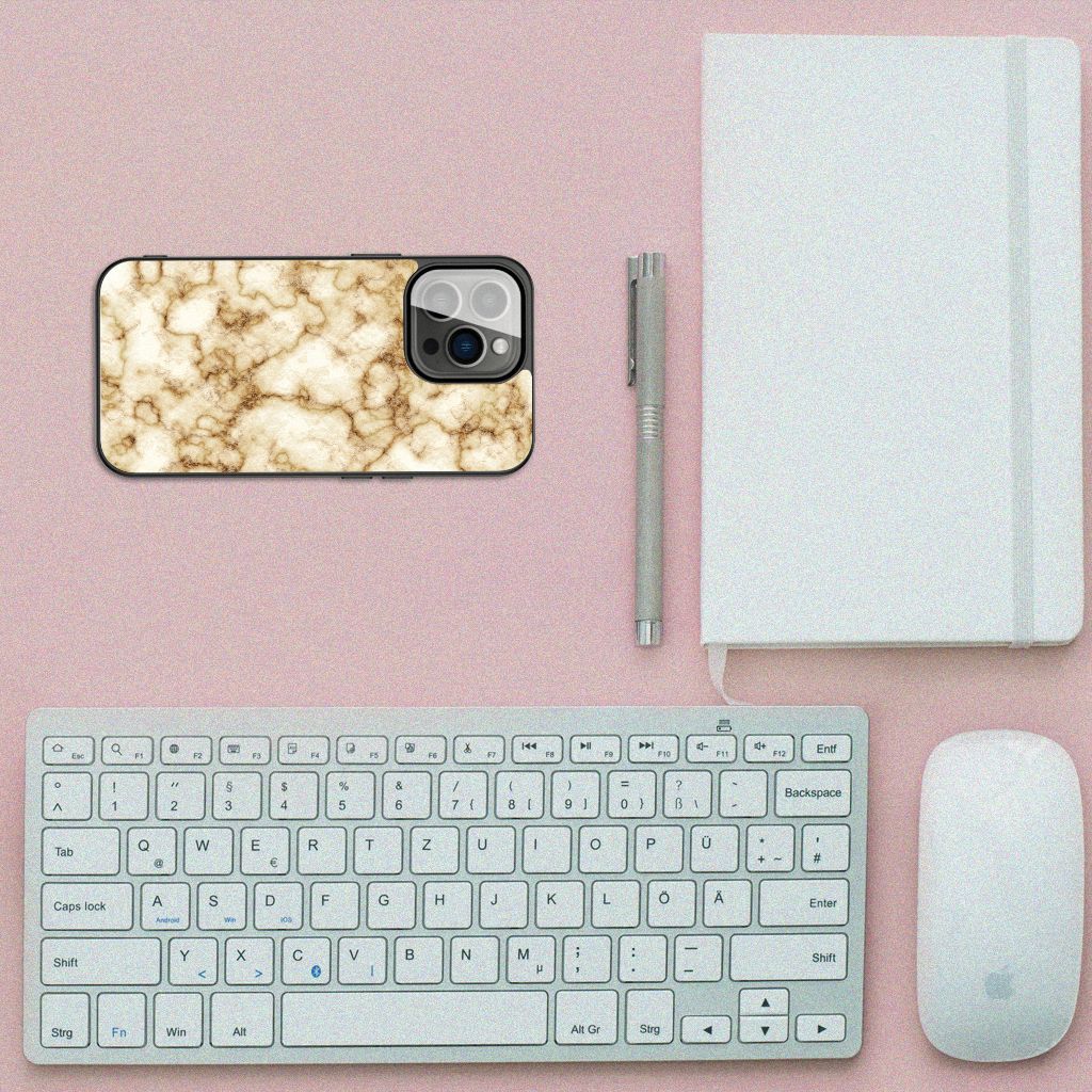 iPhone 13 Pro Marmeren Print Telefoonhoesje Marmer Goud B2C Telecom