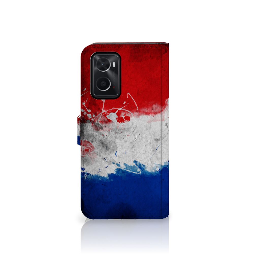 OPPO A76 | A96 Bookstyle Case Nederland met design van de Nederlandse vlag in rood, wit en blauw.