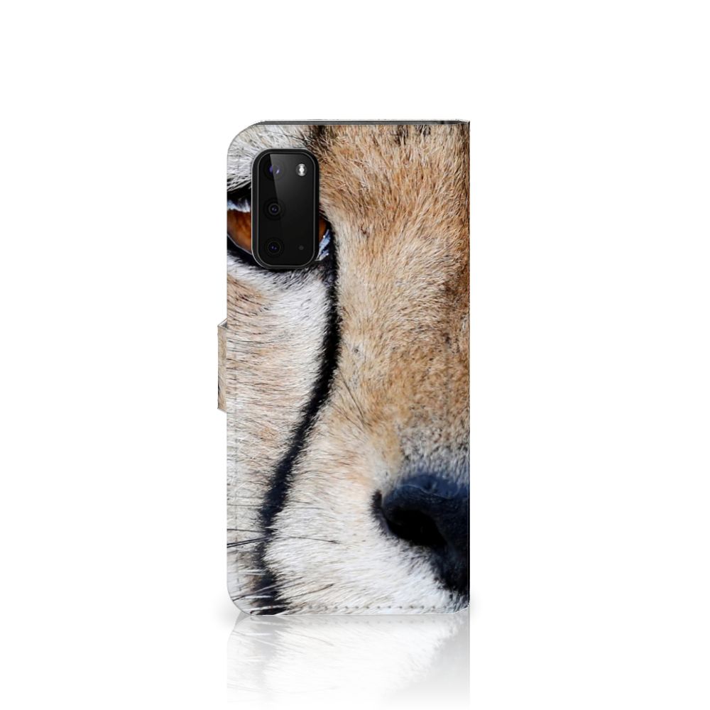 Samsung Galaxy S20 Telefoonhoesje met Pasjes Cheetah met close-up van cheeta gezicht.