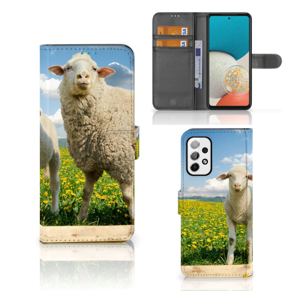 Samsung Galaxy A73 5G Telefoonhoesje met Pasjes Schaap en Lammetje