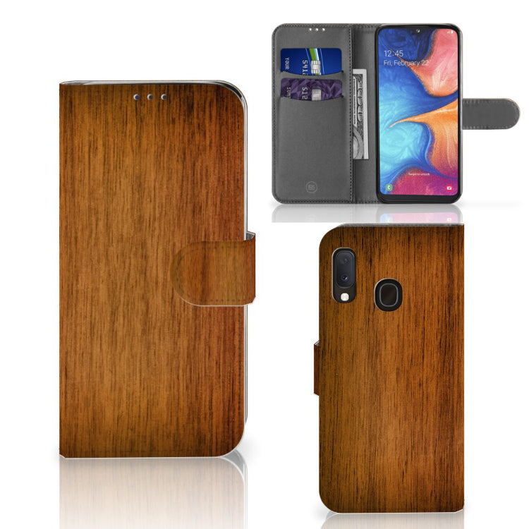 Samsung Galaxy A20e Book Style Case Donker Hout