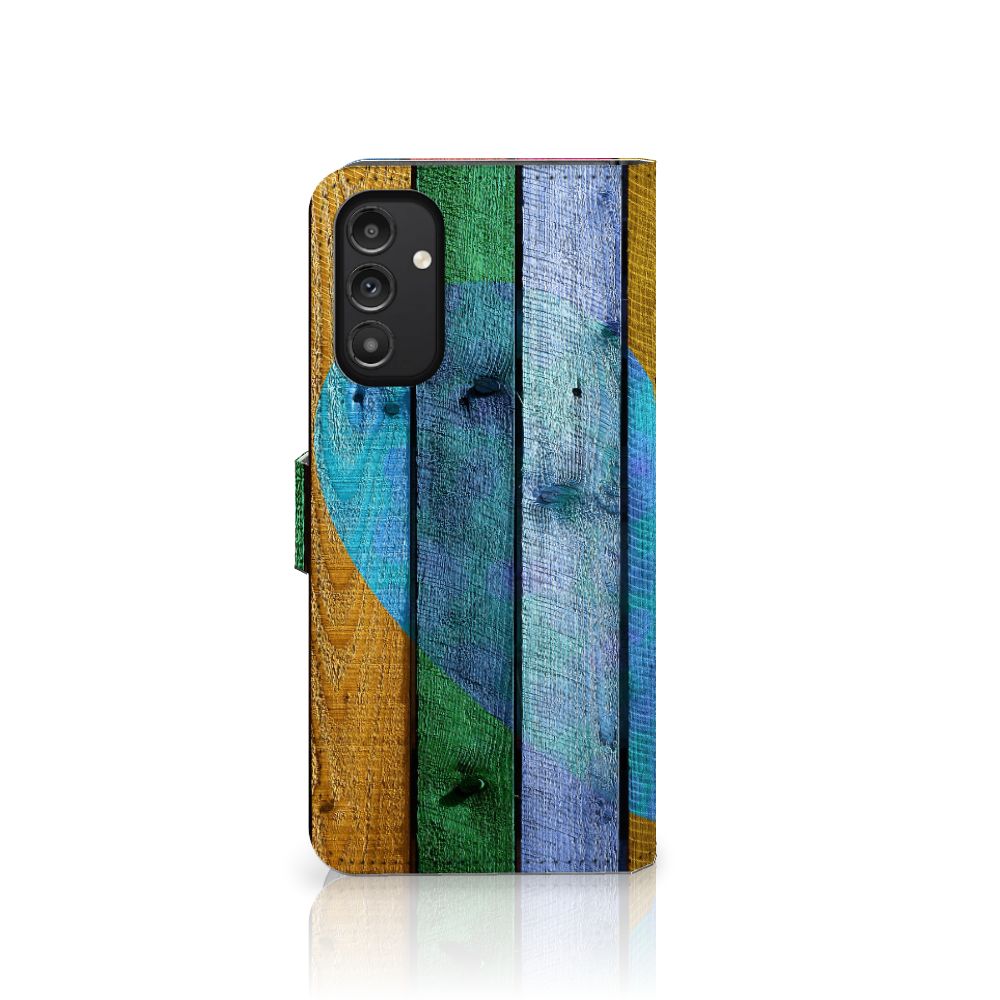 Samsung Galaxy A14 4G Book Style Case Wood Heart - Cadeau voor je Vriend met kleurrijk houtdesign