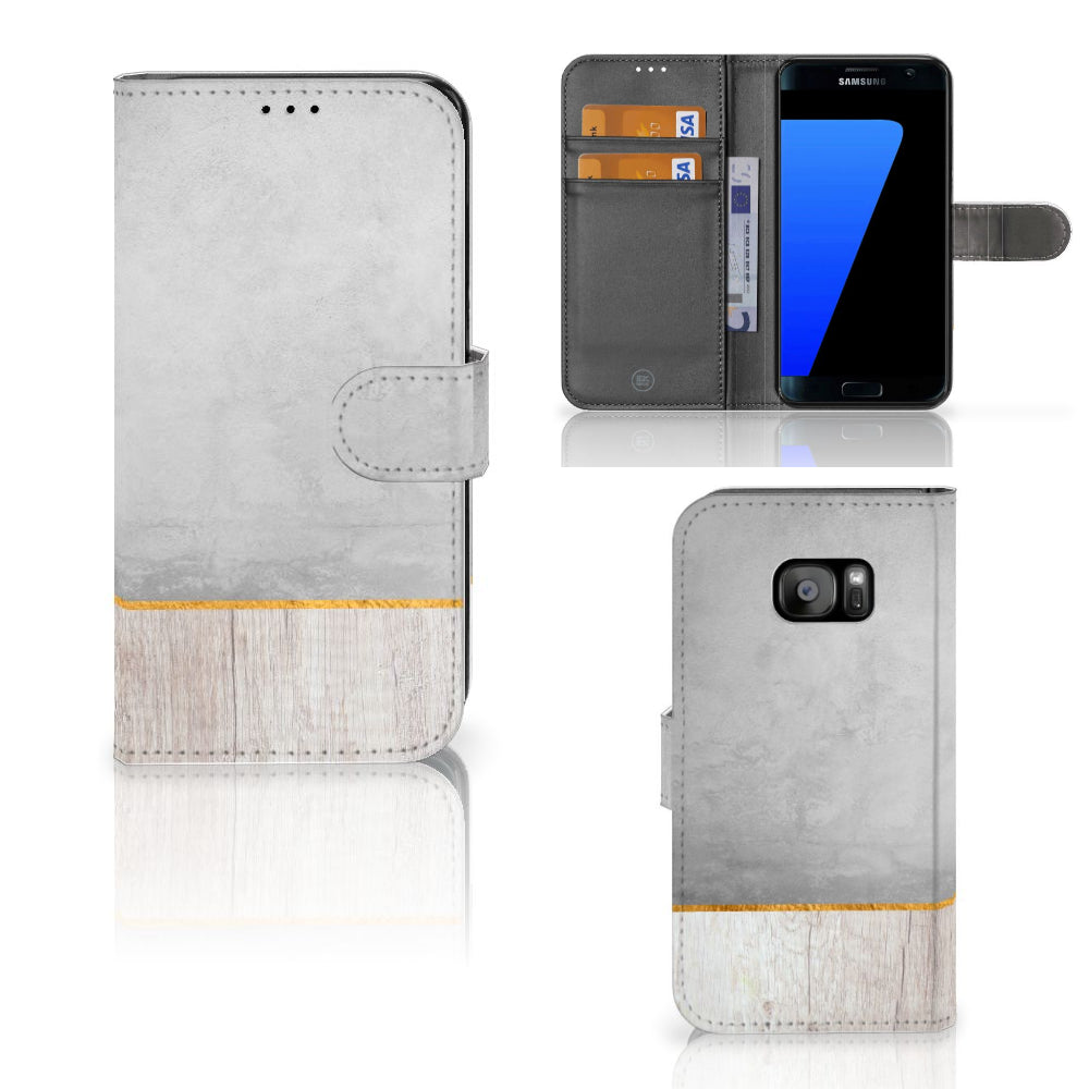 Samsung Galaxy S7 Edge Book Style Case Wood Concrete