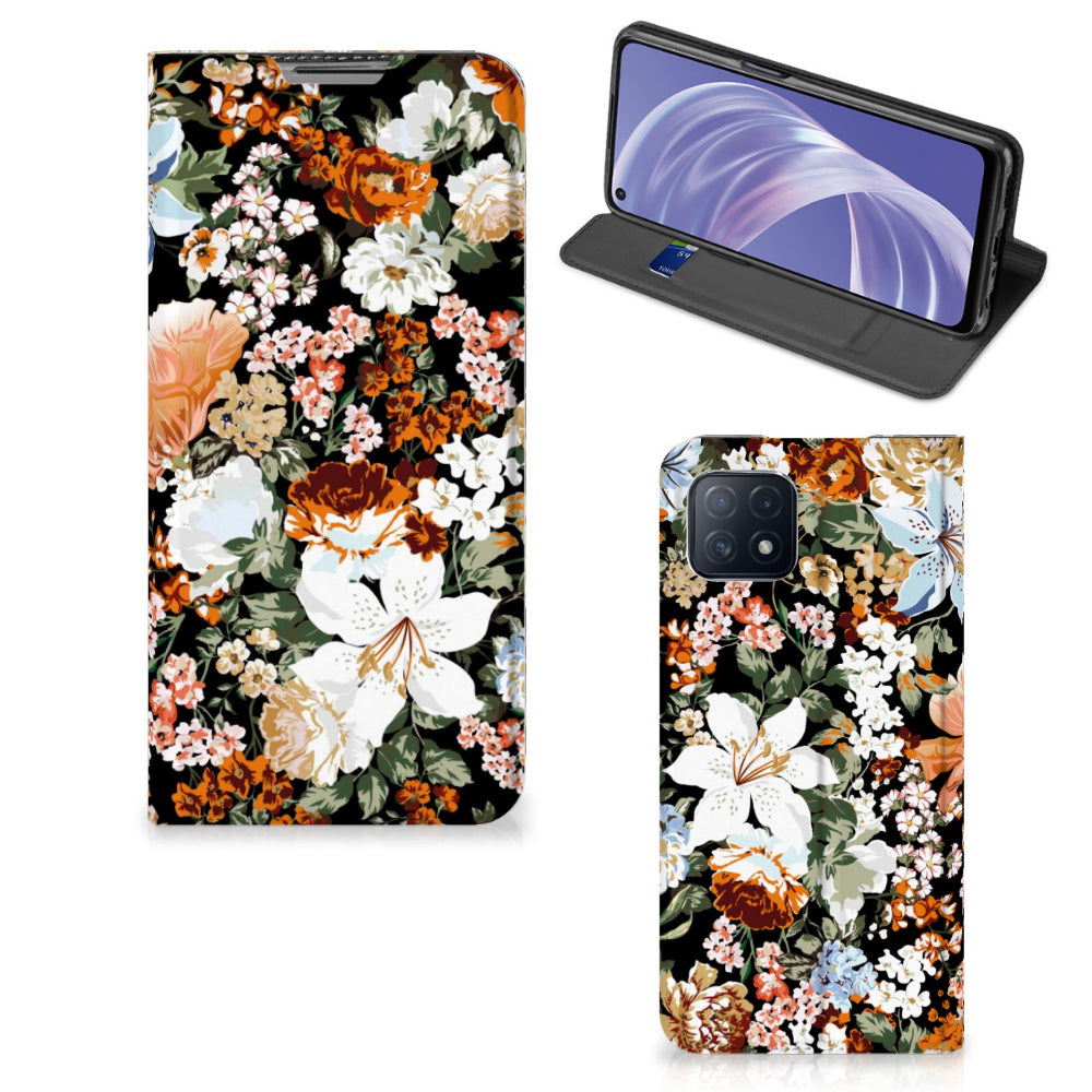 Smart Cover voor OPPO A73 5G Dark Flowers