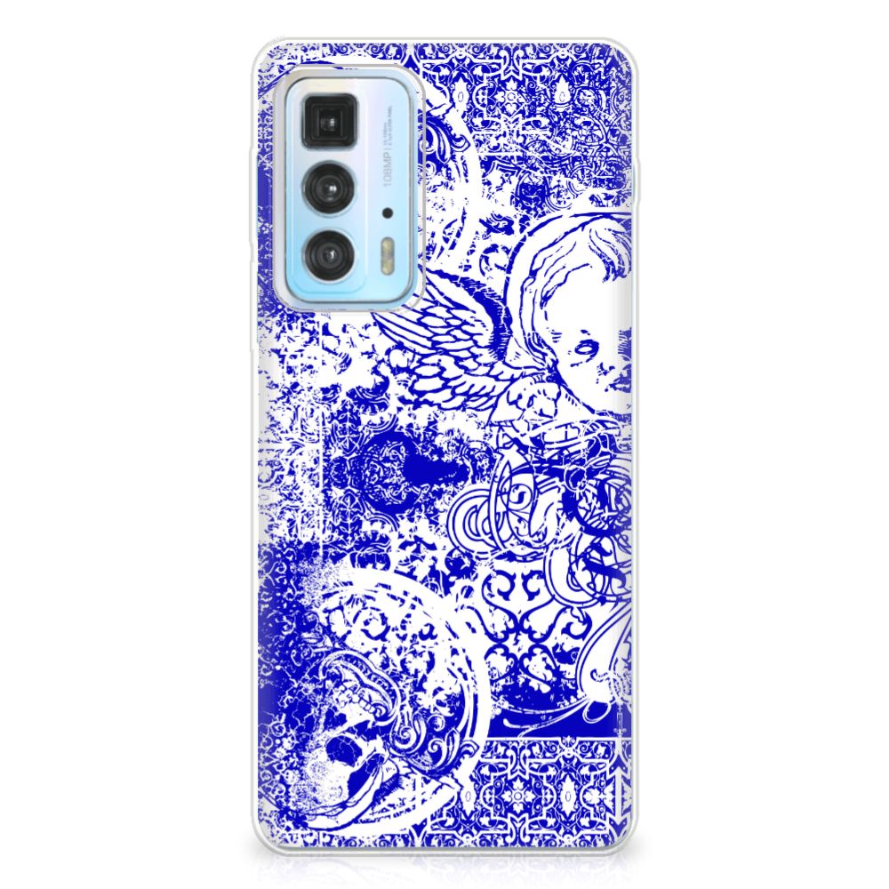 Silicone Back Case Motorola Edge 20 Pro Angel Skull Blauw