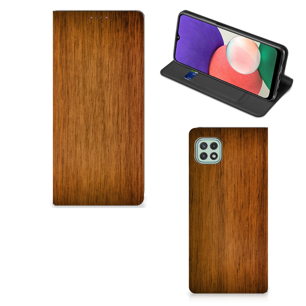 Samsung Galaxy A22 5G Book Wallet Case Donker Hout - B2C Telecom