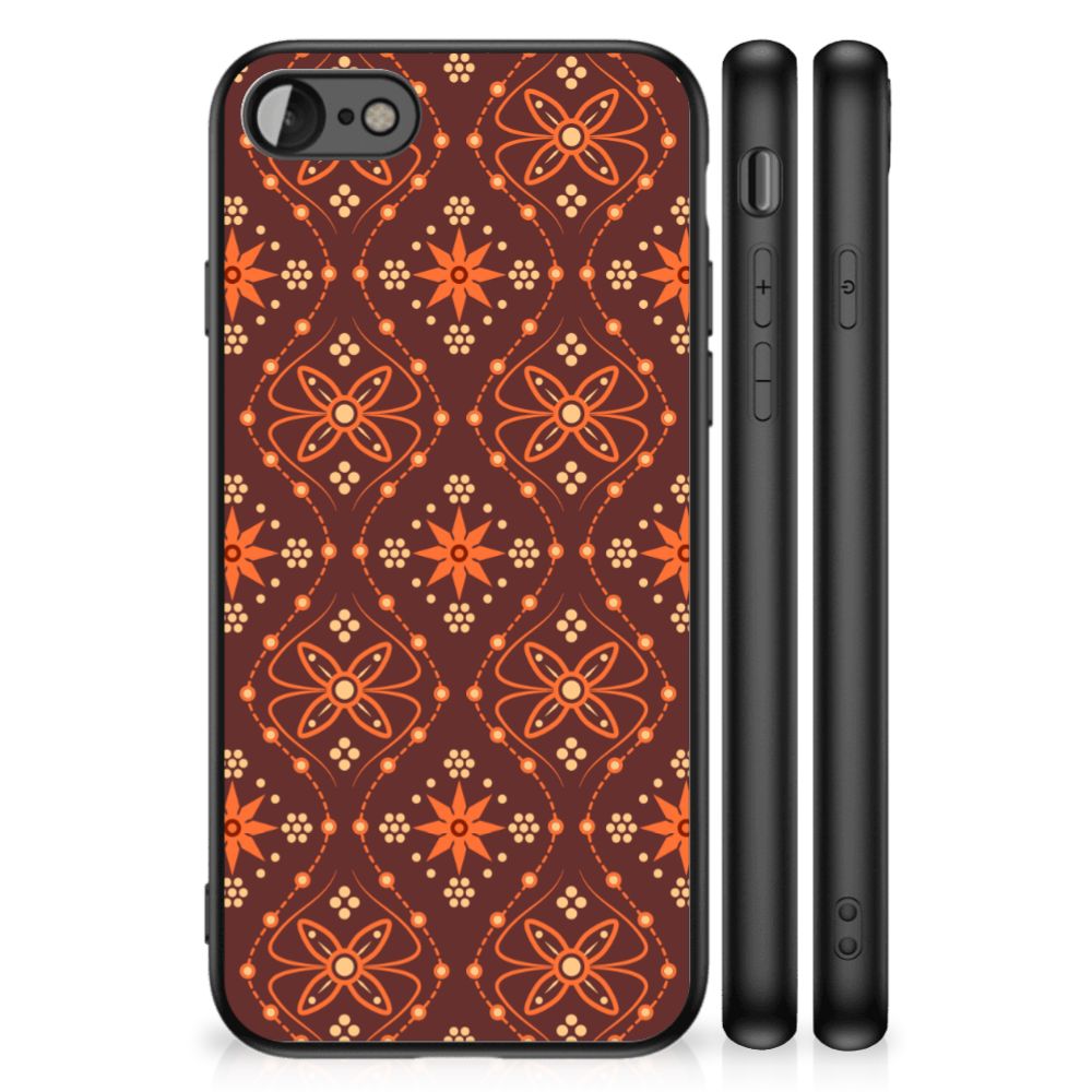 iPhone SE 2022 | SE 2020 | 7/8 Back Case Batik Brown in a floral pattern against a dark background with sleek design.