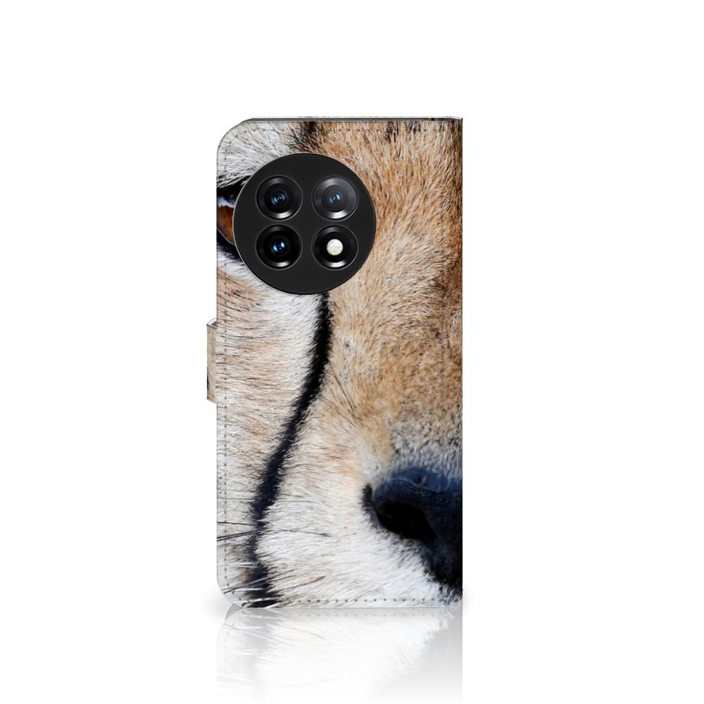 OnePlus 11 Telefoonhoesje met Pasjes Cheetah close-up design met cheeta print