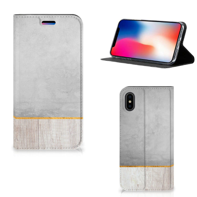 Apple iPhone X | Xs Book Wallet Case Wood Concrete