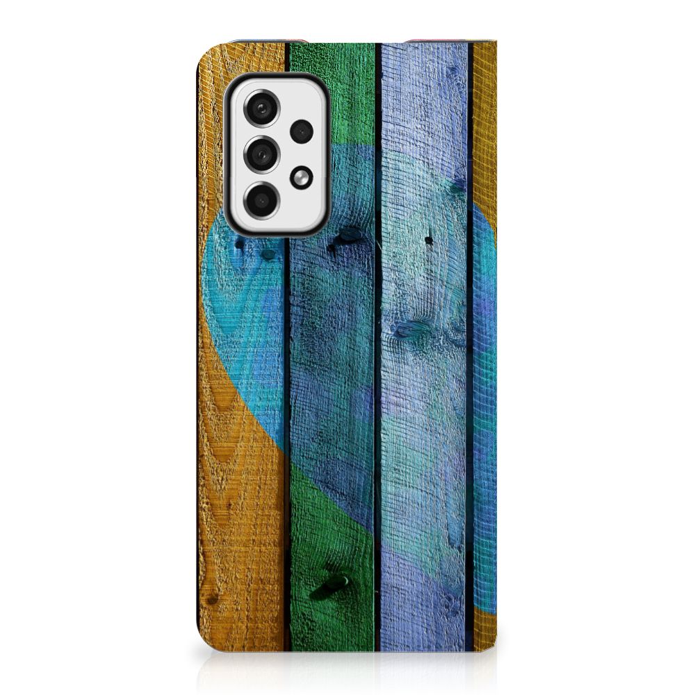 Samsung Galaxy A73 Book Wallet Case Wood Heart - Cadeau voor je Vriend - B2C Telecom
