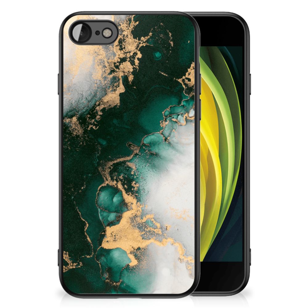 Marmeren Print Telefoonhoesje voor iPhone SE 2022 | SE 2020 | 7/8 Marmer Groen met een elegant groen en goud design.