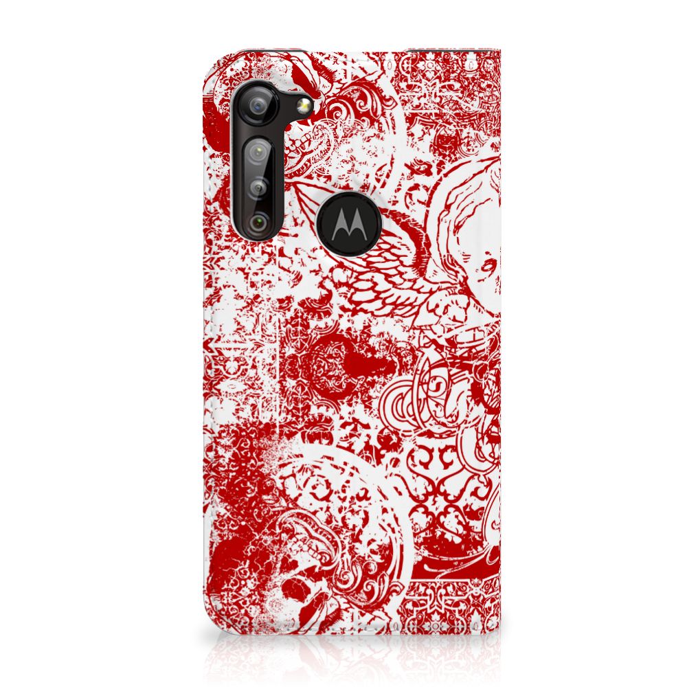 Mobiel BookCase Motorola Moto G8 Power Angel Skull Rood - B2C Telecom