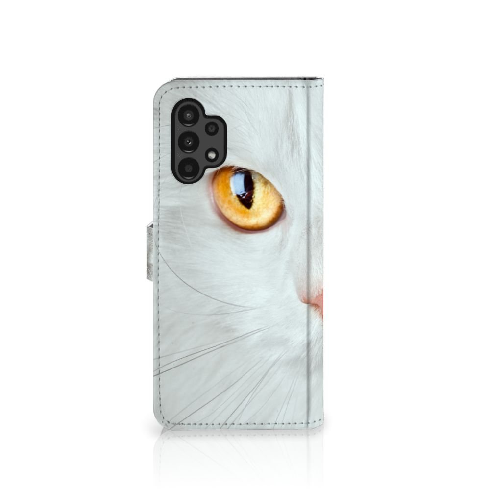 Samsung Galaxy A13 (4G) Telefoonhoesje met Pasjes Witte Kat