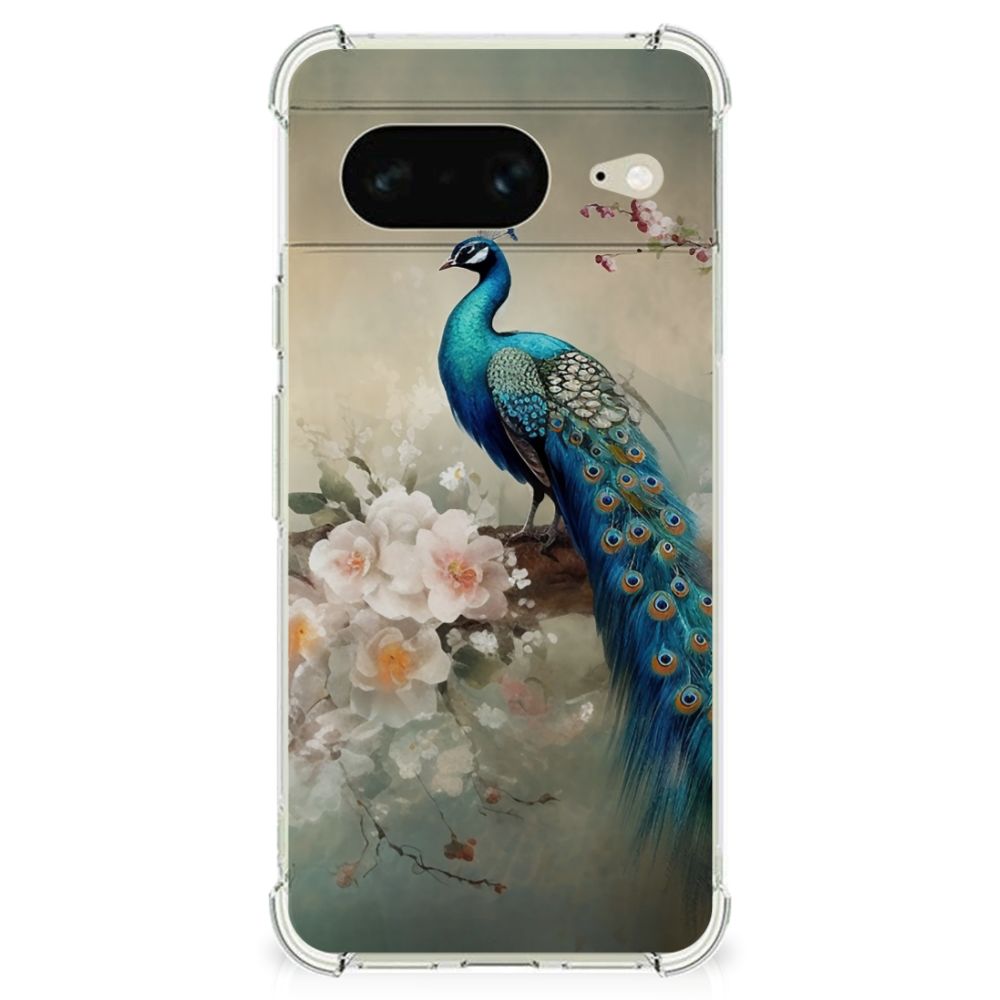 Case Anti-shock voor Google Pixel 8 Vintage Pauwen