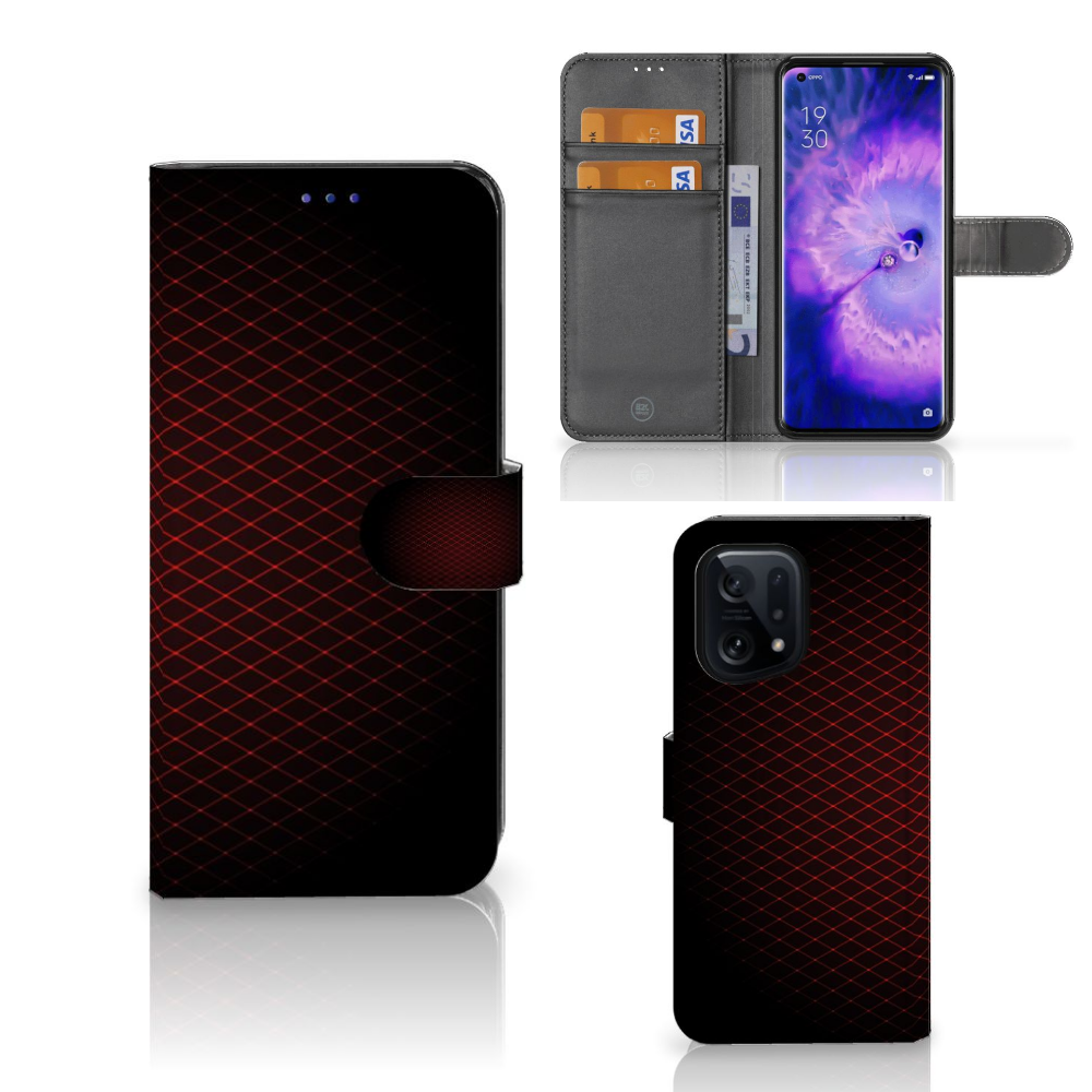 OPPO Find X5 Telefoon Hoesje Geruit Rood met ruimte voor 3 pasjes en strak design