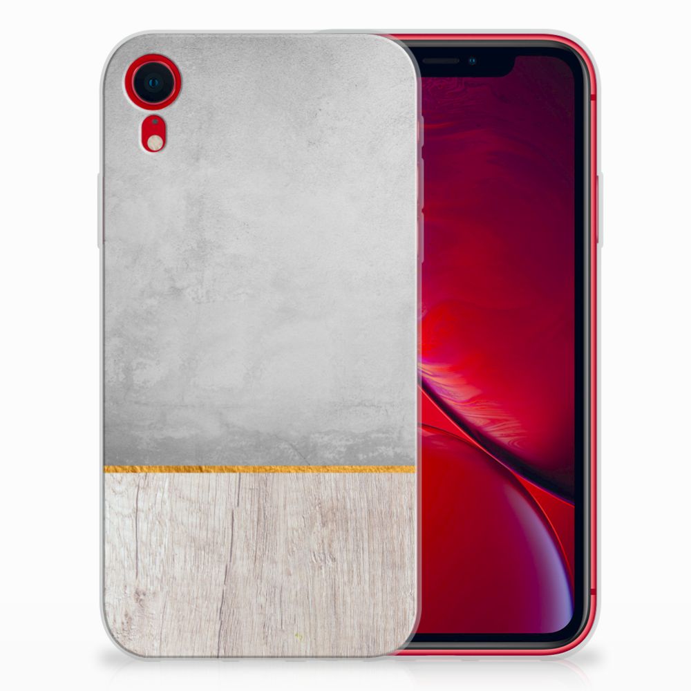 Apple iPhone Xr Bumper Hoesje Wood Concrete