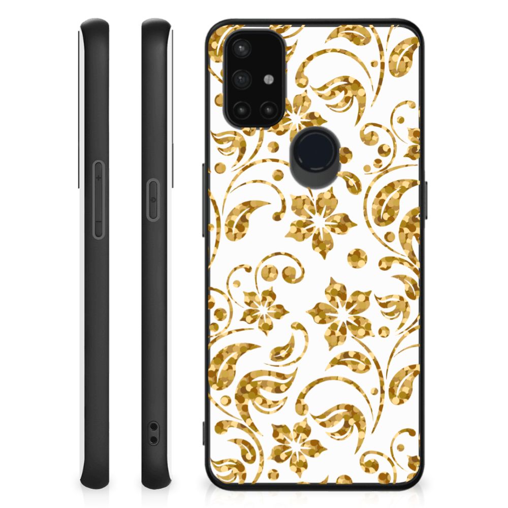 OnePlus Nord N10 5G Bloemen Hoesje Gouden Bloemen