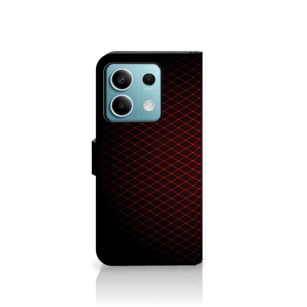 Xiaomi Redmi Note 13 5G Telefoon Hoesje Geruit Rood met zwart-rood geometrisch patroon en pasjeshouder.