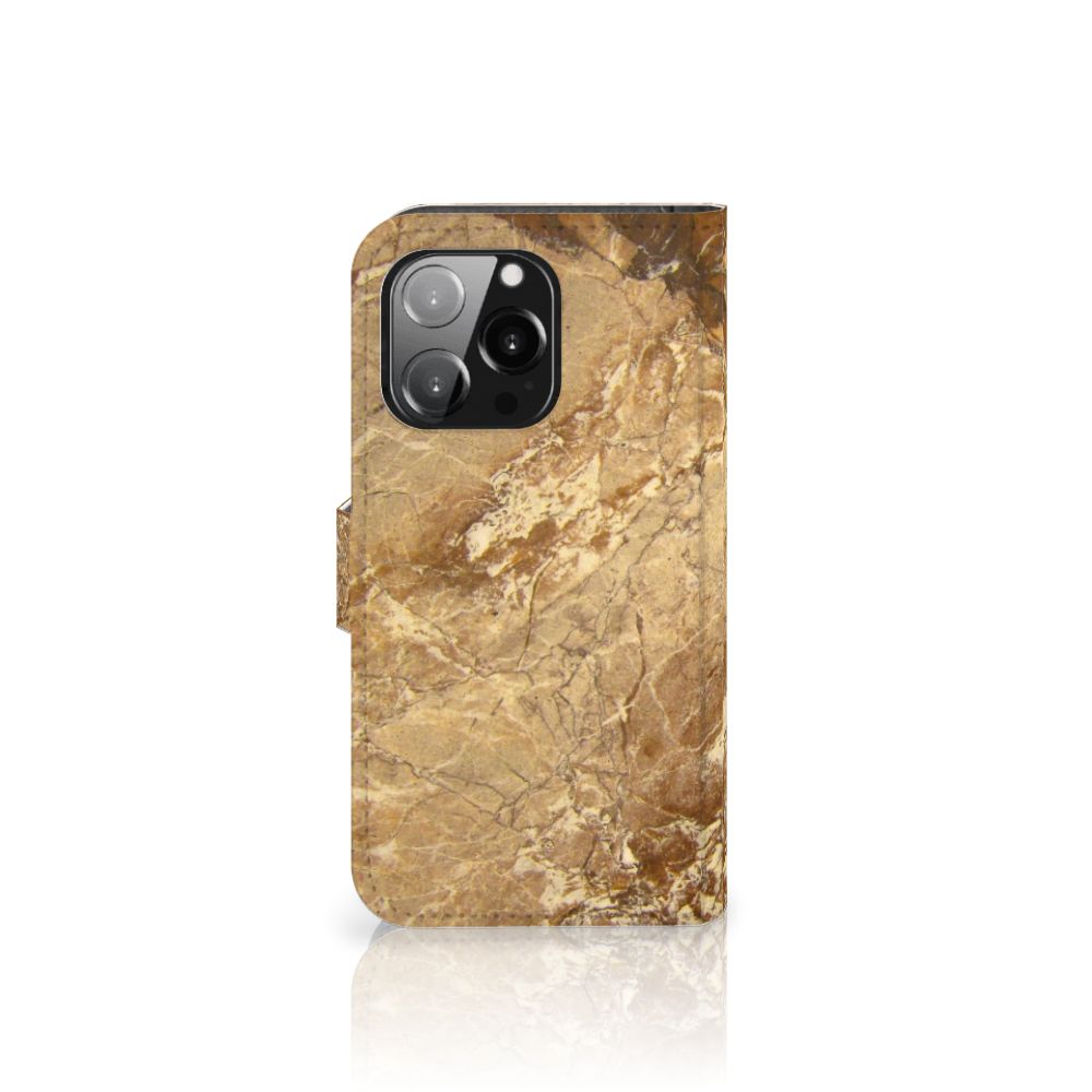 iPhone 13 Pro Bookcase Marmer Creme met luxe marmerlook en sterke bescherming voor jouw telefoon.