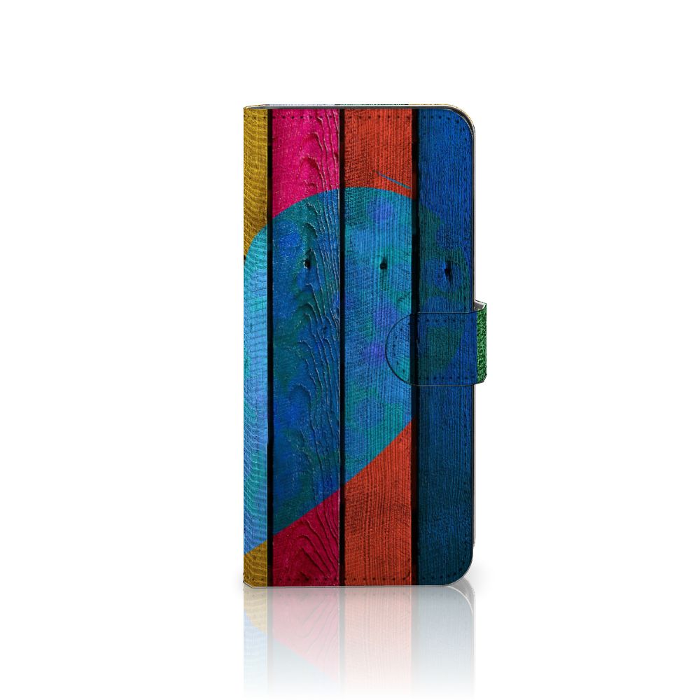 Samsung Galaxy A14 4G Book Style Case Wood Heart - Cadeau voor je Vriend, kleurrijk ontwerp met hartje.
