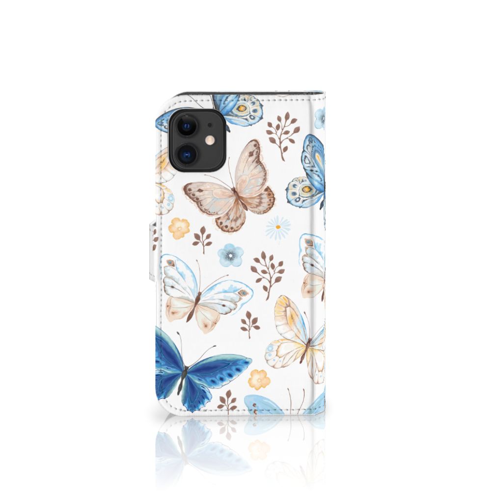 Telefoonhoesje met Pasjes voor Apple iPhone 11 Vlinder met vrolijke vlinders in blauw en beige.