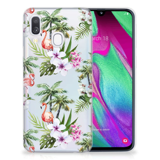 Samsung Galaxy A40 TPU Hoesje Flamingo Palms