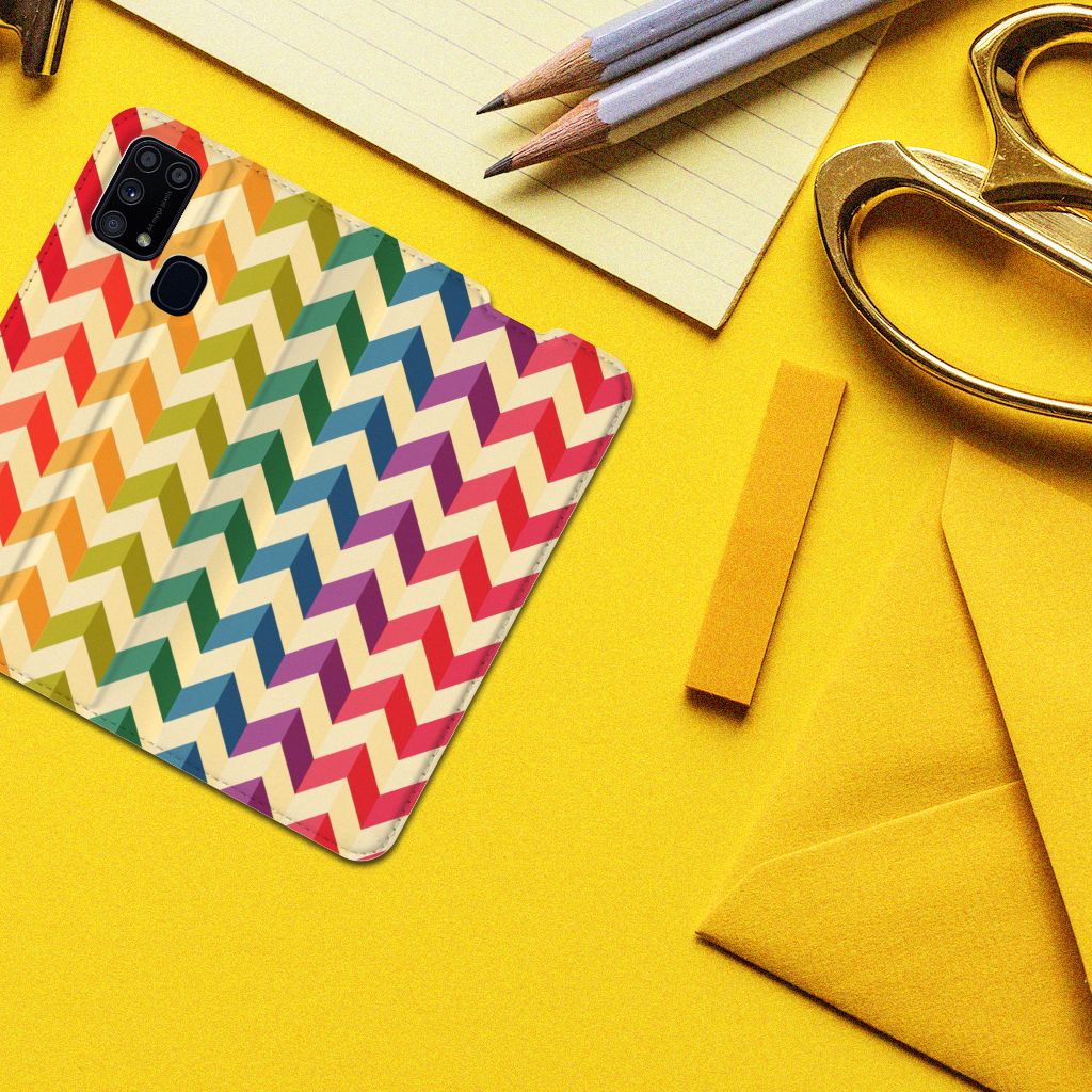 Samsung Galaxy M31 Hoesje met Magneet Zigzag Multi Color - B2C Telecom