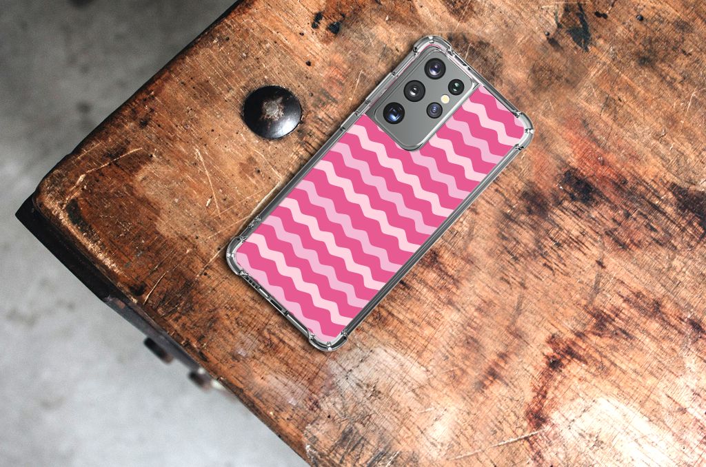 Samsung Galaxy S21 Ultra Doorzichtige Silicone Hoesje Waves Pink B2C Telecom