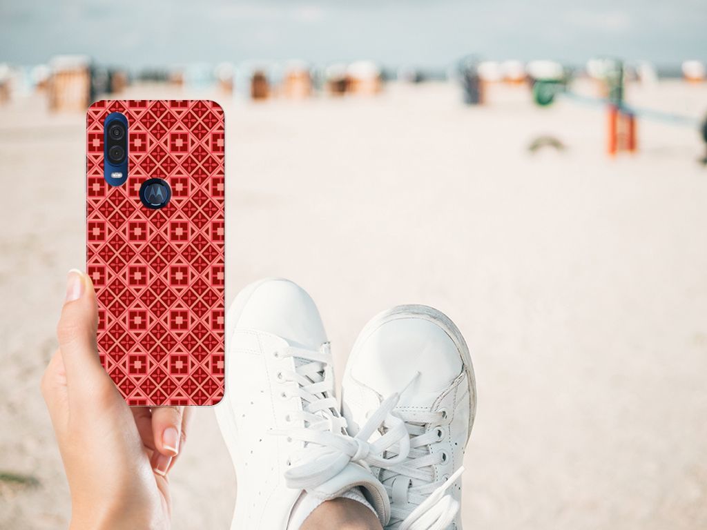 Motorola One Vision TPU bumper Batik Rood