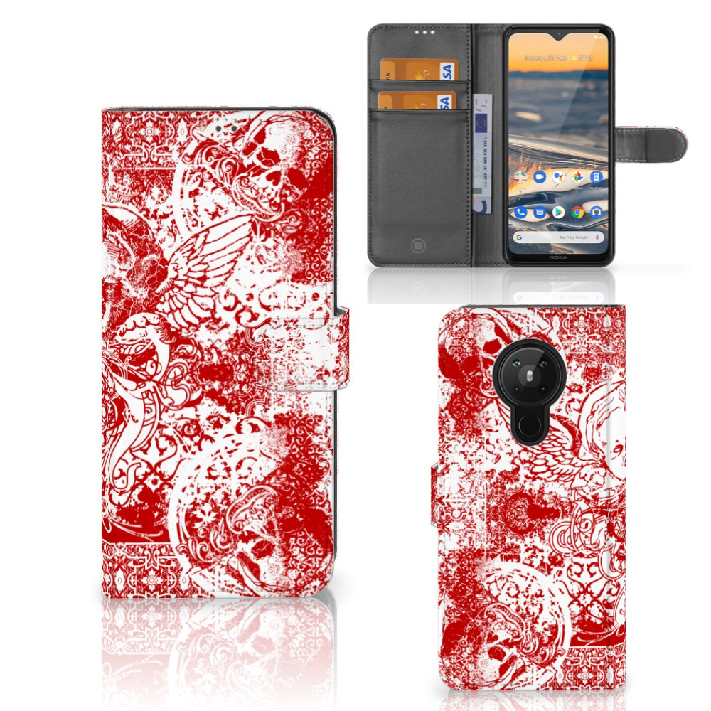 Telefoonhoesje met Naam Nokia 5.3 Angel Skull Rood