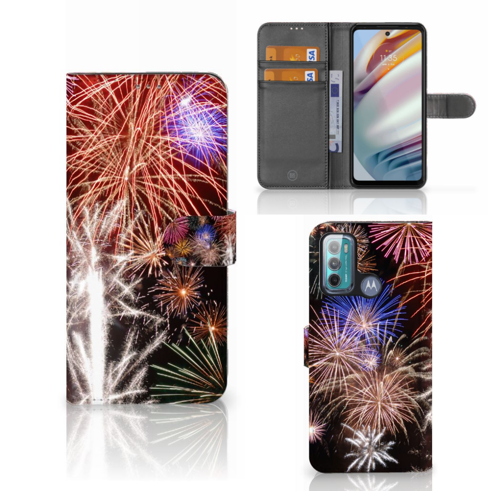 Motorola Moto G60 Wallet Case met Pasjes Vuurwerk