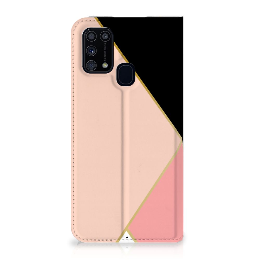 Samsung Galaxy M31 Stand Case Zwart Roze Vormen - B2C Telecom