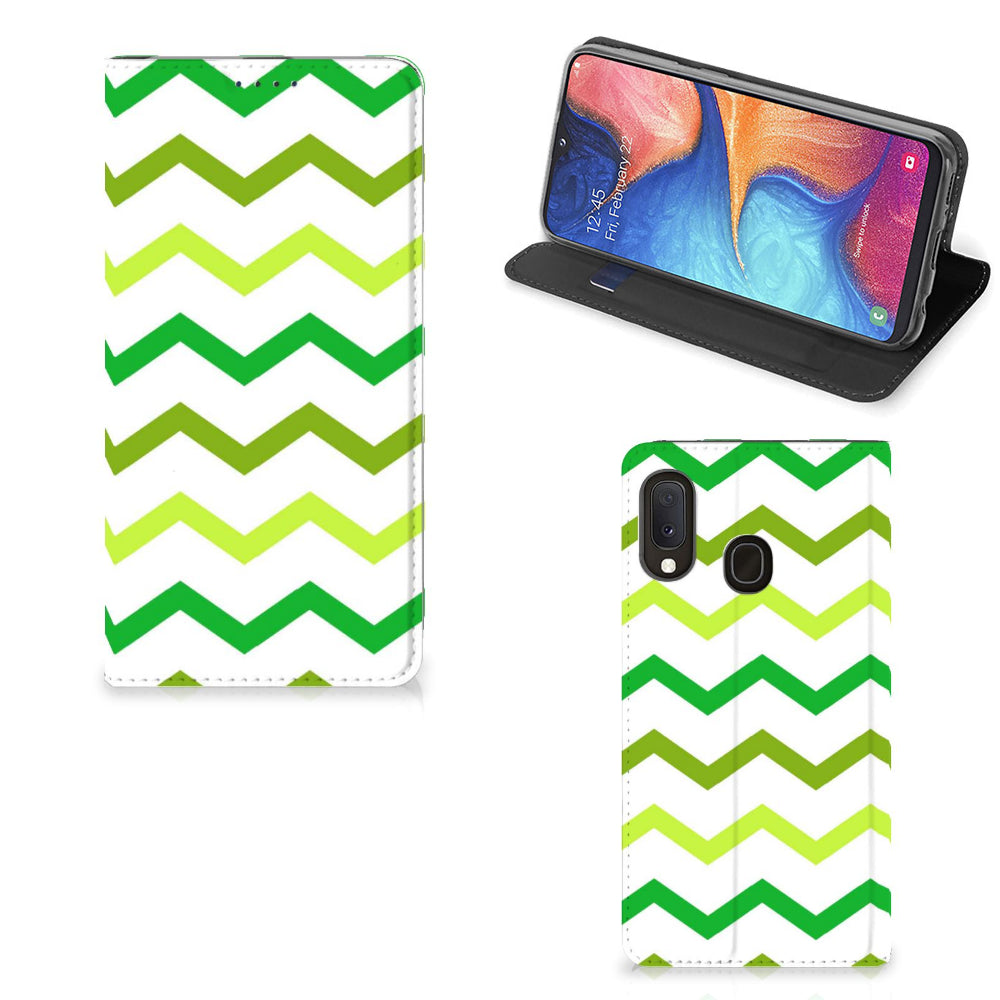 Samsung Galaxy A20e Hoesje met Magneet Zigzag Groen