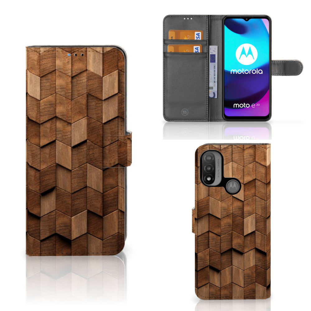 Book Style Case voor Motorola Moto E20 | E30 | E40 Wooden Cubes