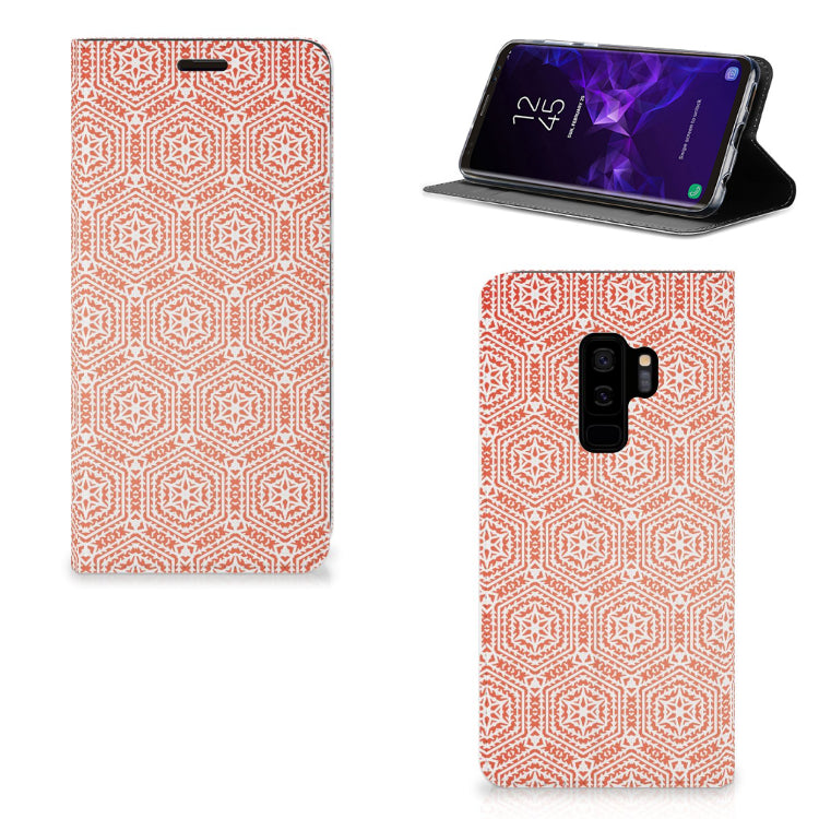 Samsung Galaxy S9 Plus Hoesje met Magneet Pattern Orange