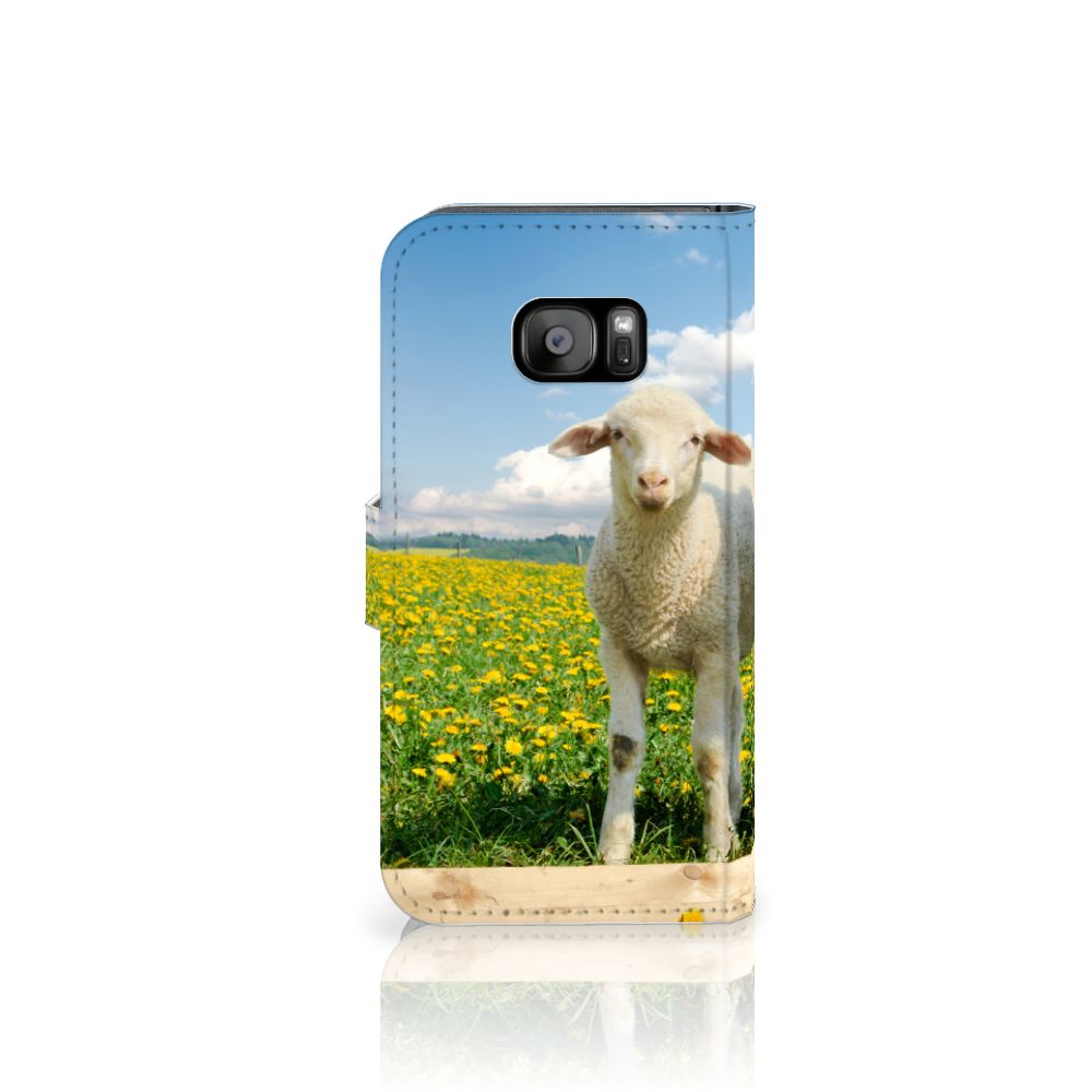 Samsung Galaxy S7 Edge Telefoonhoesje met Pasjes Schaap en Lammetje
