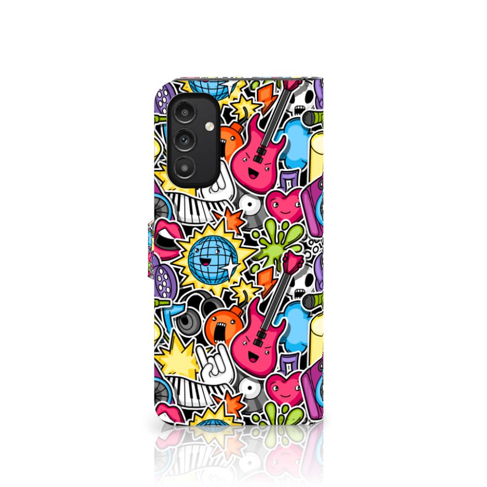 Samsung Galaxy A14 5G Wallet Case met Pasjes Punk Rock met kleurrijke gitaar en discobal ontwerp