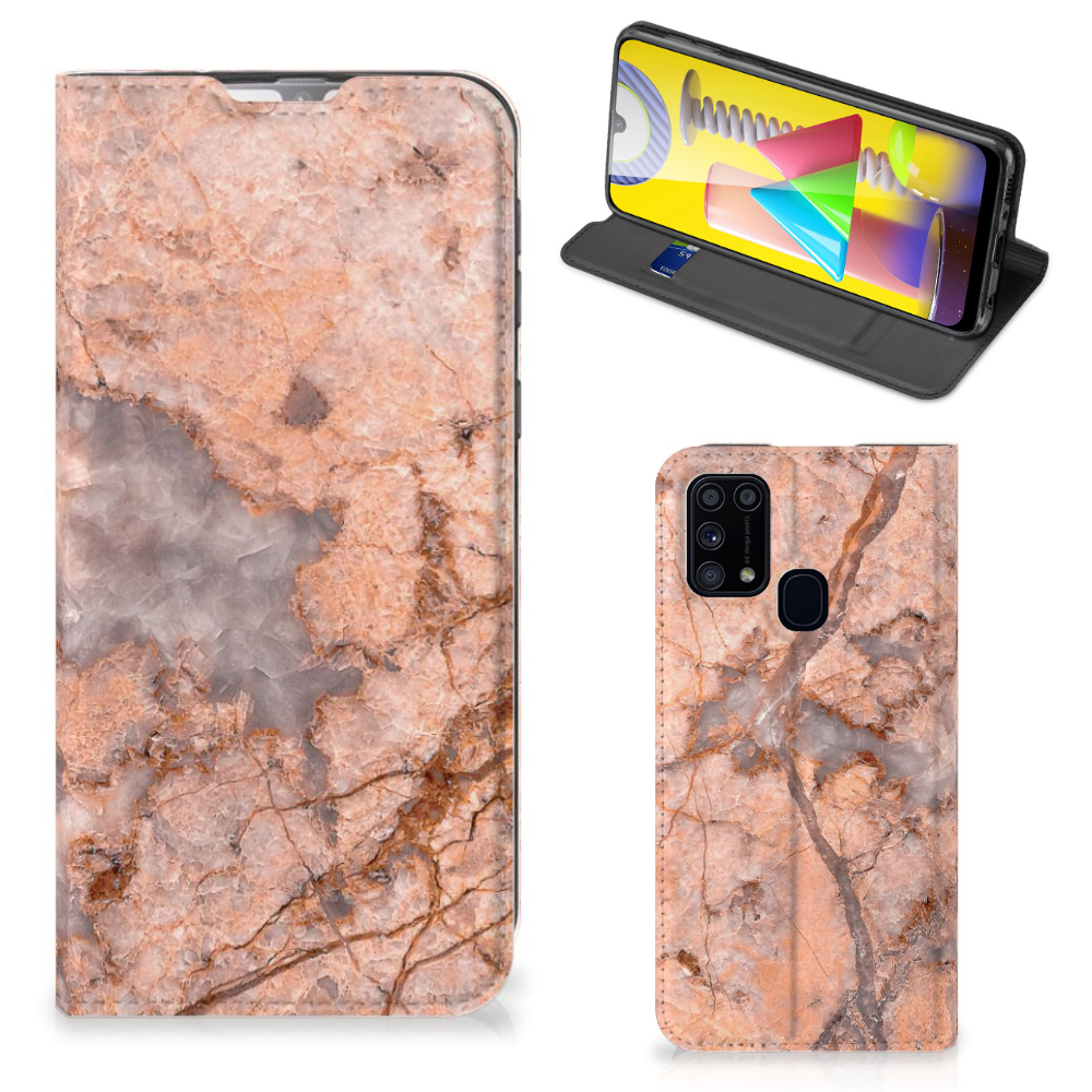 Samsung Galaxy M31 Standcase Marmer Oranje - B2C Telecom