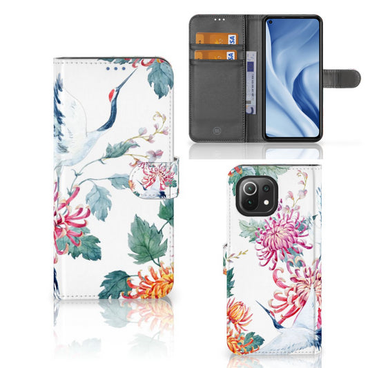 Xiaomi 11 Lite 5G NE | Mi 11 Lite Telefoonhoesje met Pasjes Bird Flowers