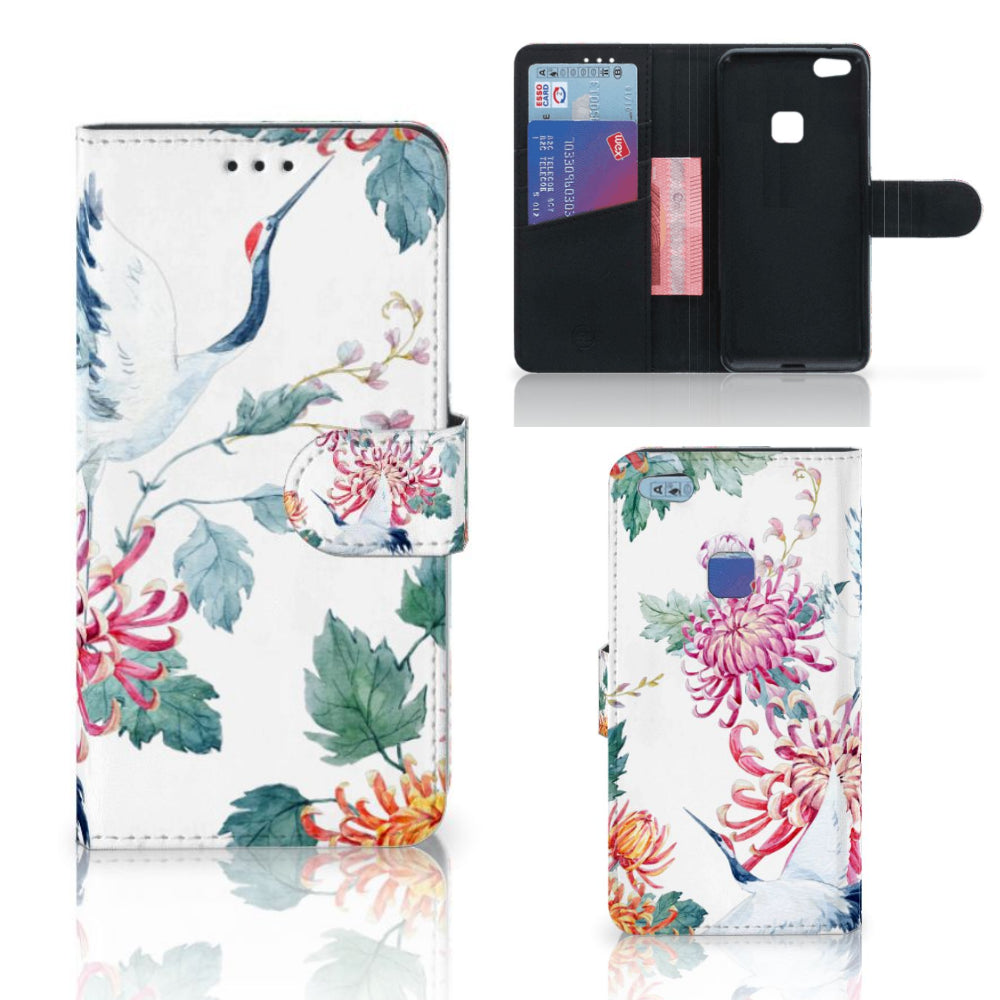 Huawei P10 Lite Telefoonhoesje met Pasjes Bird Flowers