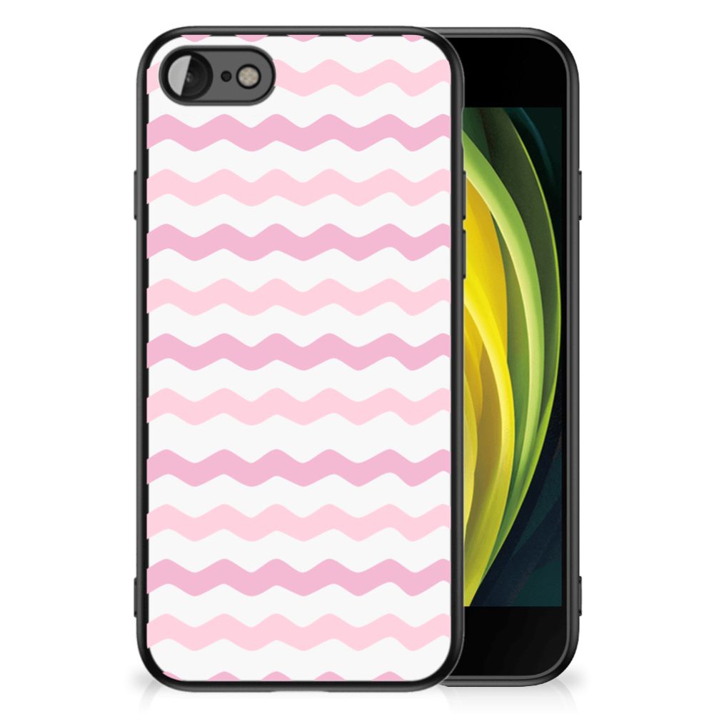 iPhone SE 2022 | SE 2020 | 7/8 Back Case Waves Roze met roze golfpatroon, speciaal ontworpen voor Apple iPhone-modellen.