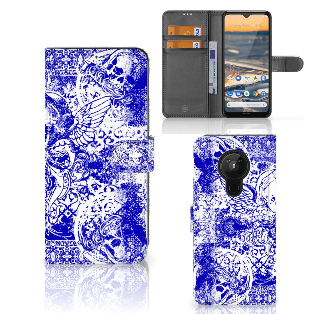 Telefoonhoesje met Naam Nokia 5.3 Angel Skull Blauw